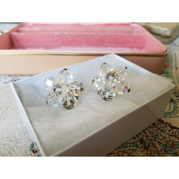 Aurora Borealis Crystal Clip-on Earrings - Picture 1 of 10